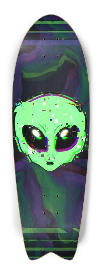 Glitchy glow Alien Skateboard Fish Tail