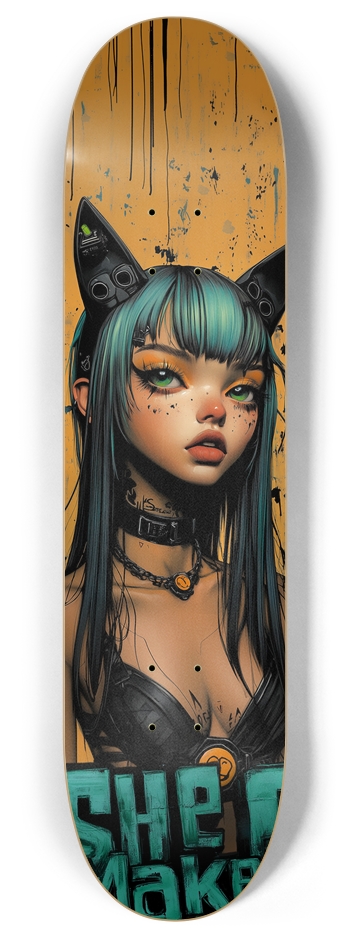 Blue Cat Girl art Skateboard 8 Inch Skateboard Deck