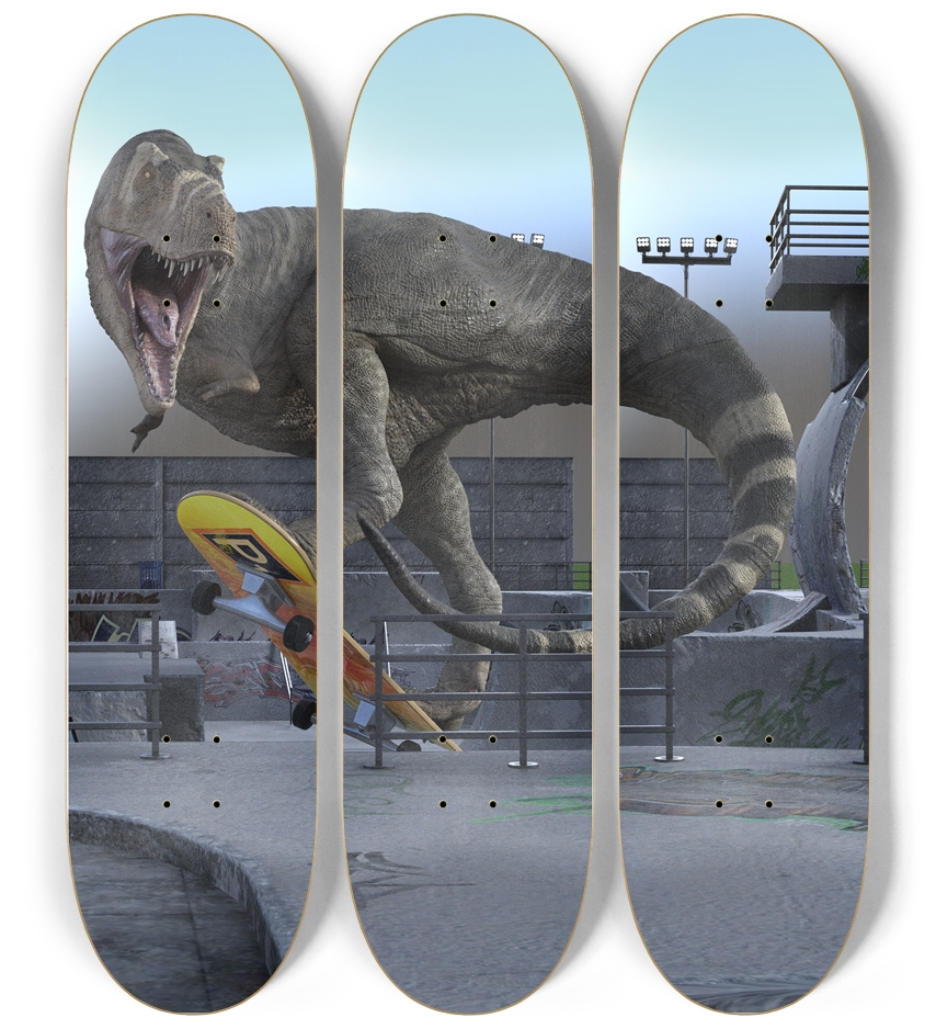 Spinosaurous Skateboarding 3 Deck Wall Series