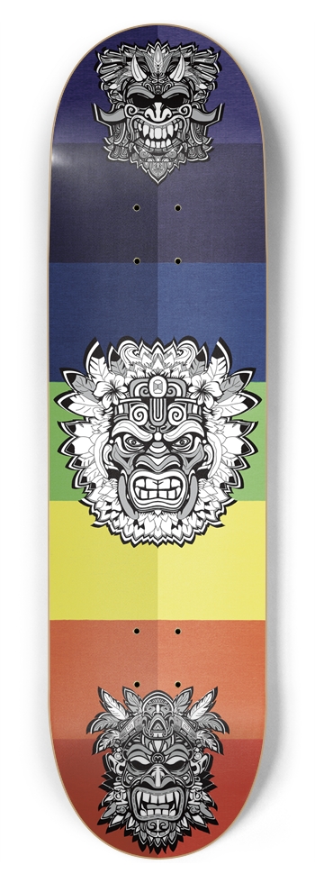 Tribal Mask Skateboard Deck Rainbow Chakra Design 8-3/4 Inch Skateboard