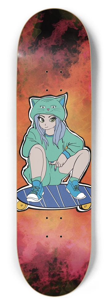 Blue-Haired Neko Girl Vibrant Skateboard Deck 8-3/4 Inch Skateboard