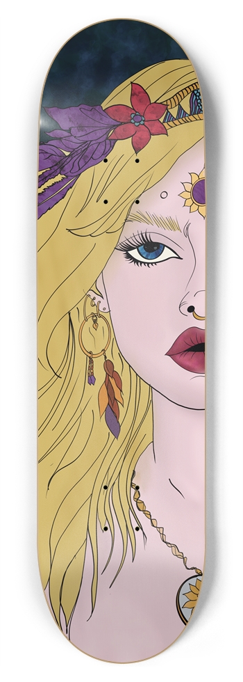 Hippie Girl Portrait Skateboard - Floral Art Deck 8-3/4 Inch Skateboard