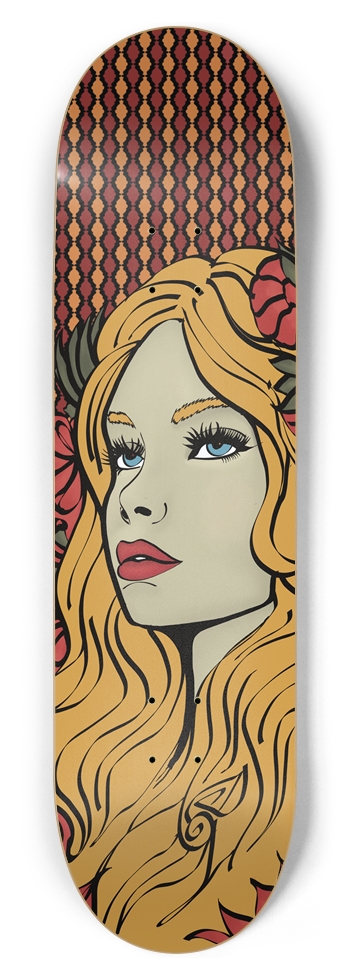 Blonde Woman with Roses & Moroccan Background 8-3/4 Inch Skateboard