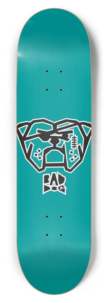 Bad Dog with white outline on teal 8-3/4 Inch Skateboard