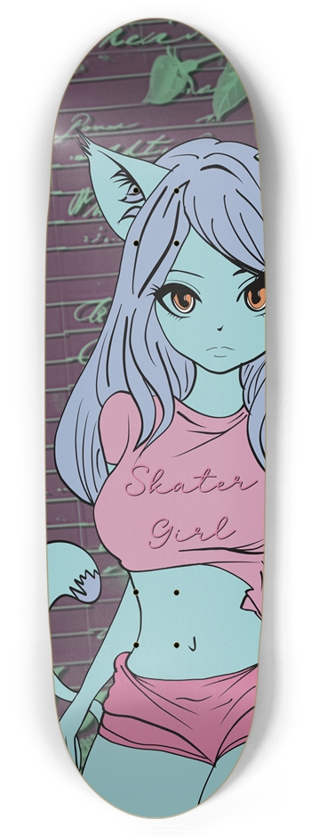 Anime Neko Skater Girl Deck- 7-Ply Maple Football Shape