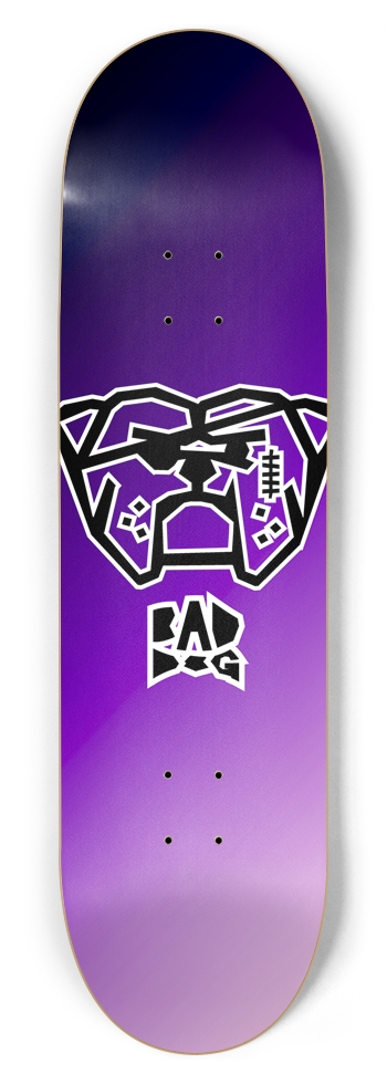 Bad Dog logo white outline on purple gradient 8-3/4 Inch Skateboard