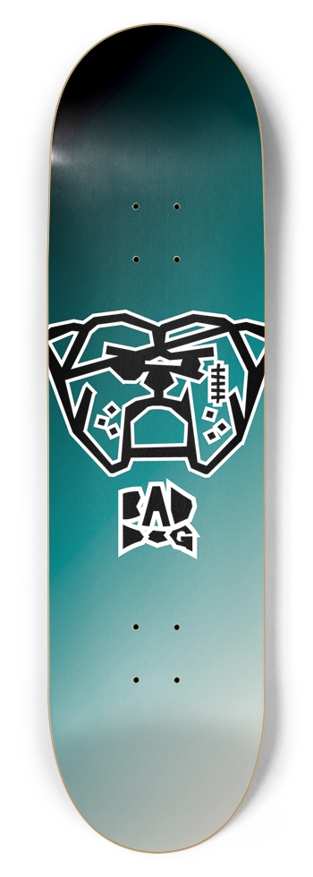 Bad Dog logo white outline on green-blue gradient 8-3/4 Inch Skateboard