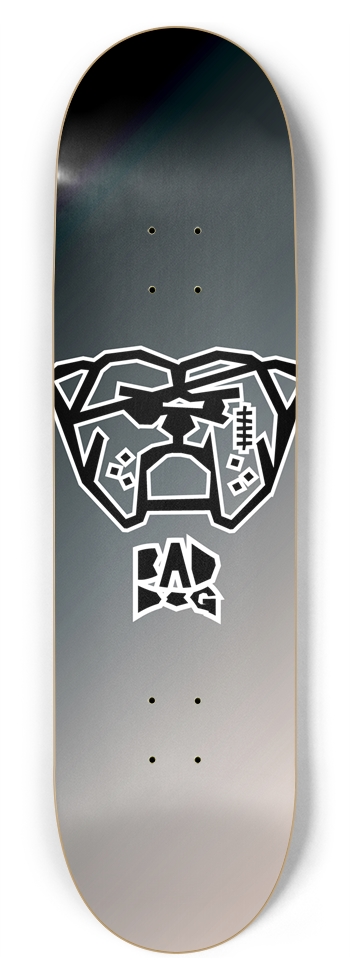 Bad Dog logo white outline on gray gradient 8-3/4 Inch Skateboard
