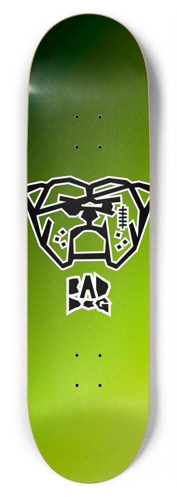 Bad Dog logo white outline on lime gradient 8-3/4 Inch Skateboard