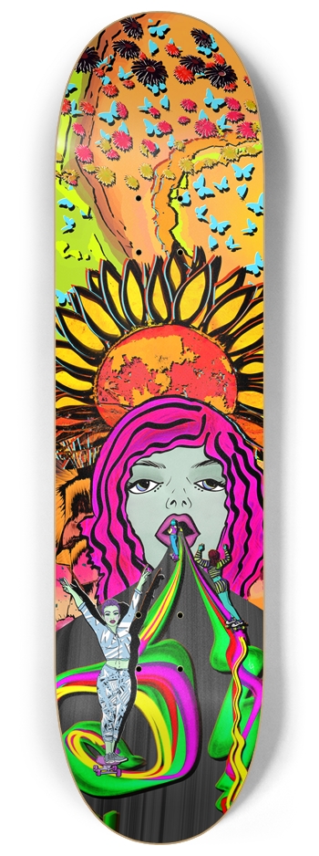 Vibrant Psychedelic Skateboard Deck - Sun & Skater 8-1/4 Skateboard Deck