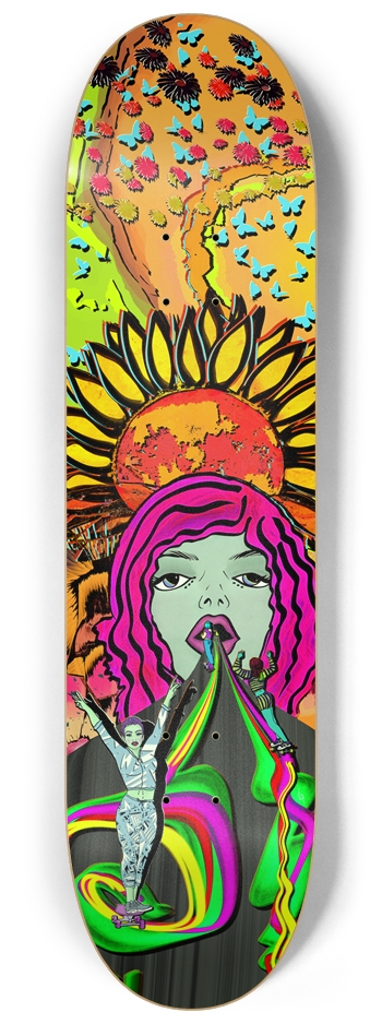 Glow in the Dark Vibrant Psychedelic Sun Skaters 8-1/4 Skateboard Deck