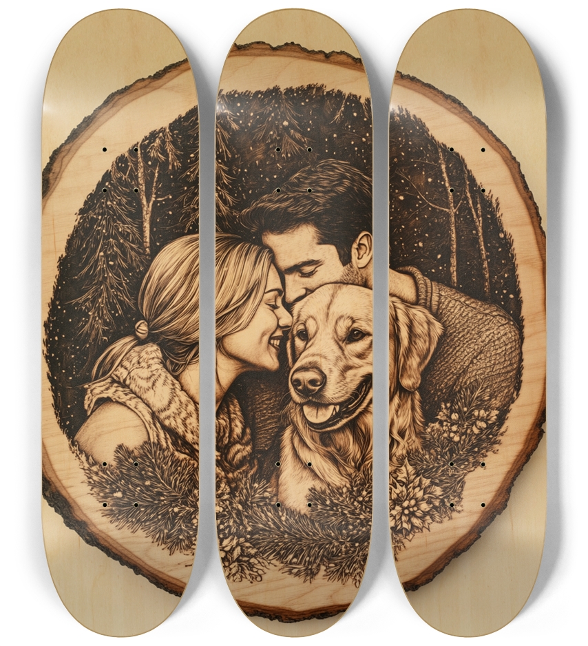 family wood burn custom Skateboard Series 3 Deck Wall Series