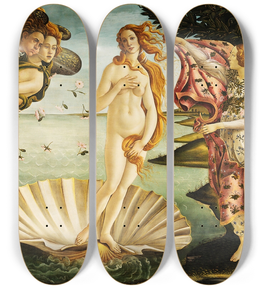 The Birth Of Venus Triptych Skateboard Wall Art 3 Deck Wall Series