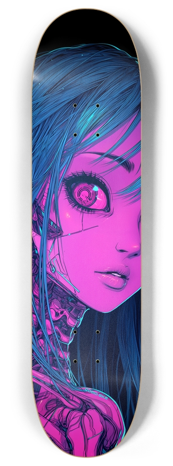 Cyberpunk Pink Skull Girl Skateboard 8 Inch Skateboard Deck