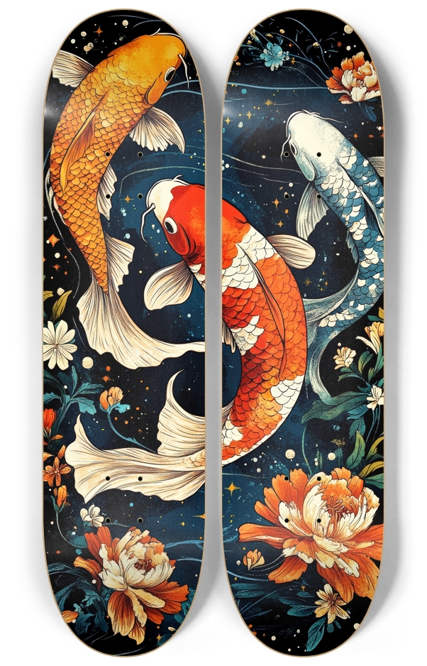Koi Fish Wall Art Japanese Wall Art Skateboard 2 Deck Wall Series