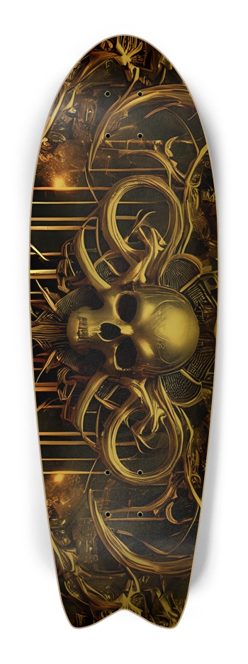 gold skull Skateboard Fish Tail