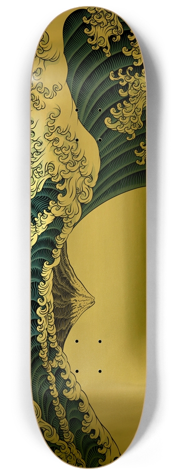 Great Wave Off Kanagawa Skateboard Gold Skateboard 8-1/4 Skateboard Deck
