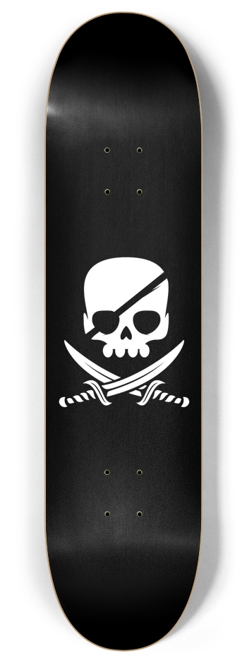 Pirate Skull 7-Ply Canadian Maple Skateboard Deck | Bold Black Background, Pirate Design 8 Inch Skateboard Deck
