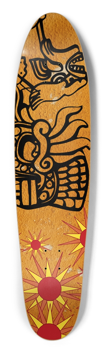 Heraldic sun motif longboard deck Longboard Shape