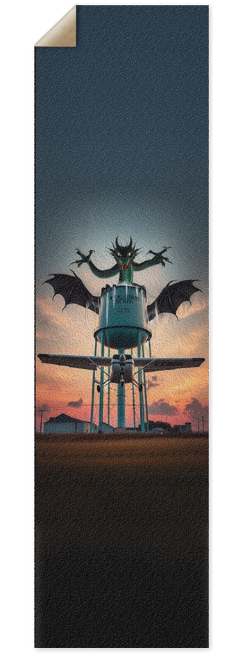Dragon on watertower 9 x 33 Inch Griptape