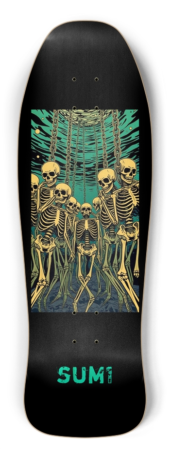 sum1sk8boards chained skeletons shredder shape board 