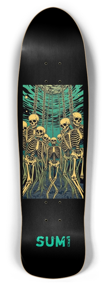 sum1sk8boards chained skeletons retro rocket shape board
