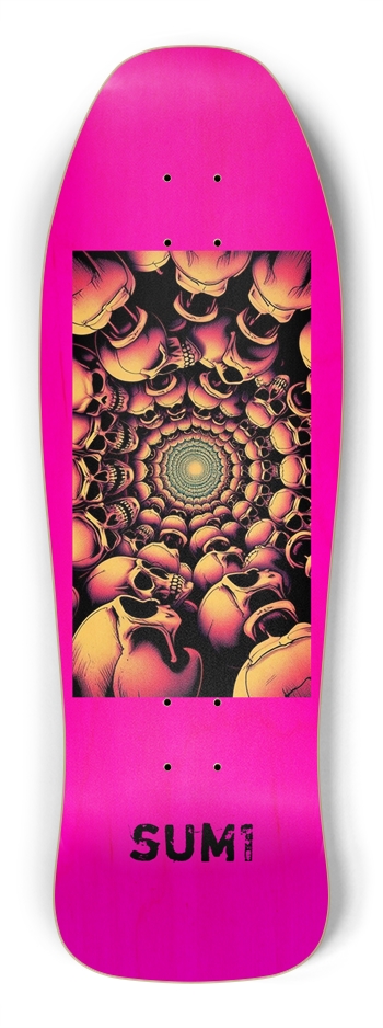 sum1sk8boards pink spiral skeletons shredder shape board