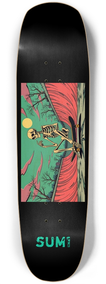 sum1sk8boards thinking skeleton square nose board 