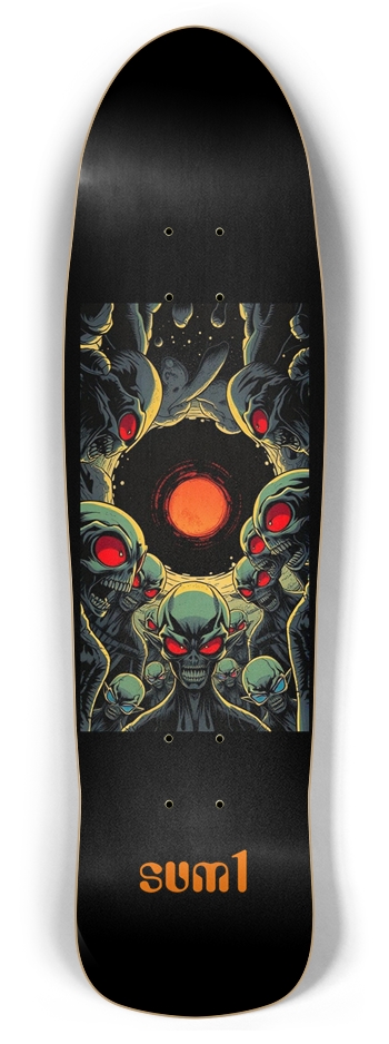 sum1sk8boards aliens black hole retro rocket shape board 