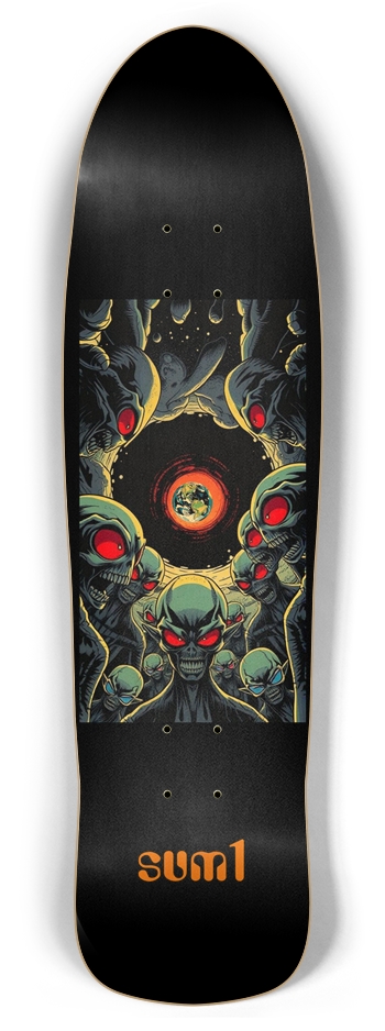 sum1sk8boards aliens black hole retro rocket shape board 