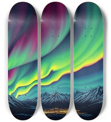 sum1sk8boards glow in the dark northern lights 3 board wall series display 
