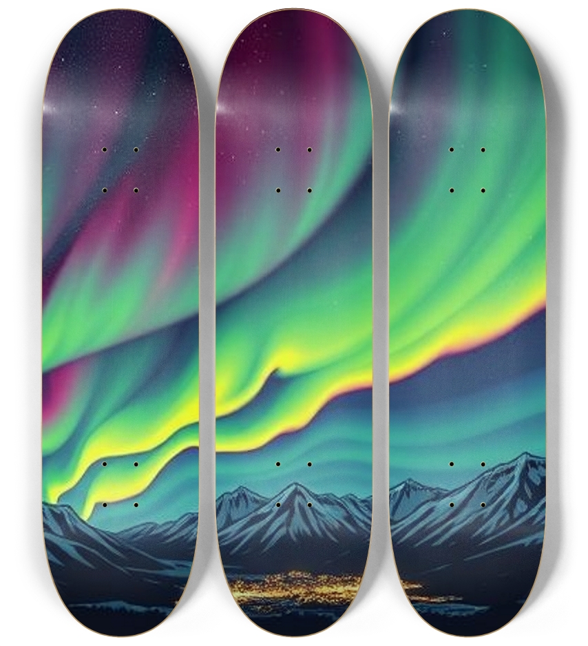 sum1sk8boards glow in the dark northern lights 3 board wall series display 