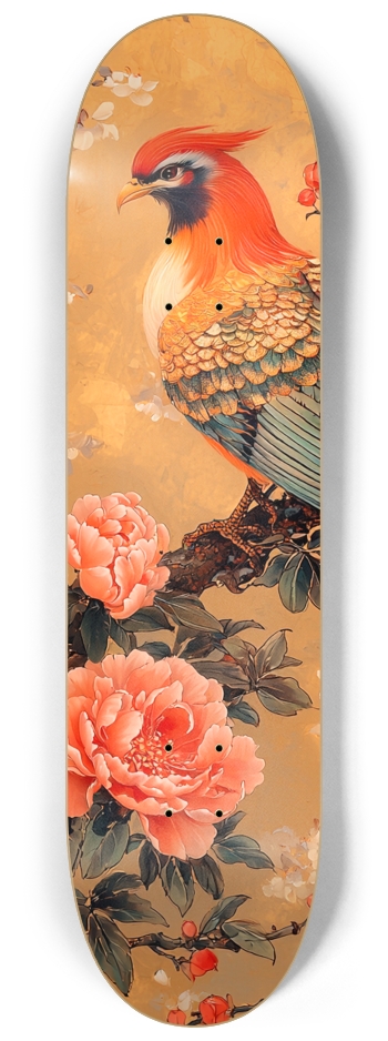  phoenix and peony flowers customSkateboard Series #2