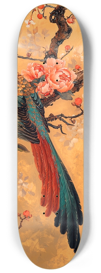  phoenix and peony flowers customSkateboard Series #3