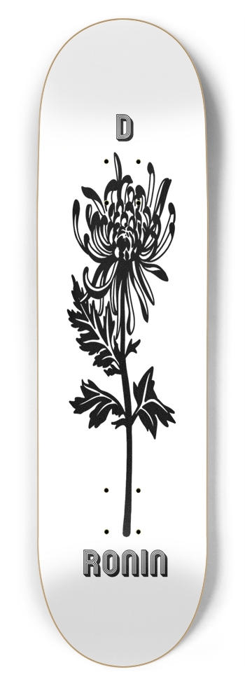 RONIN D Black Flower Stencil Whiteout Background 8-3/4 Inch Skateboard
