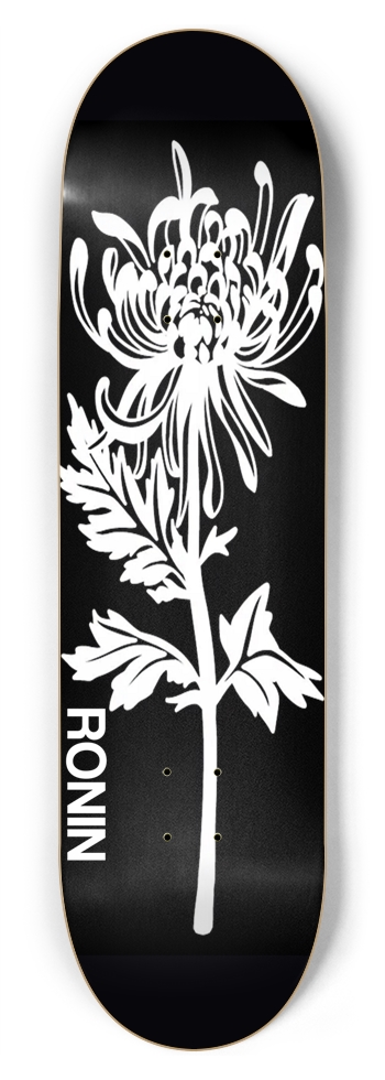 RONIN DECKS White Flower Stencil Black Background 8-3/4 Inch Skateboard