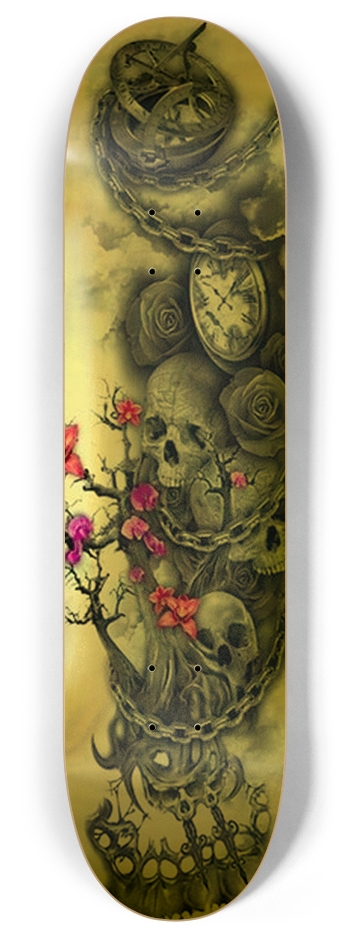 RONIN DECKS Time Crown Skull Flower Rose Clouds 8 Inch Skateboard Deck