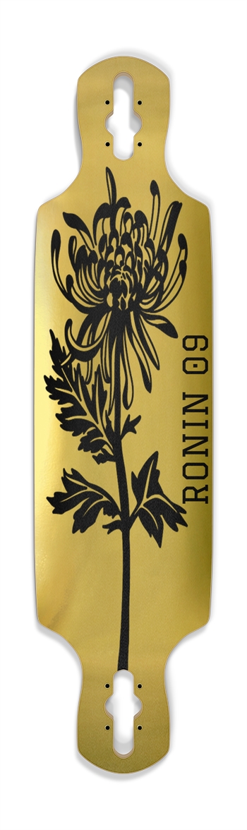 RONIN Black Flower Stencil Gold Background Drop Through Longboard