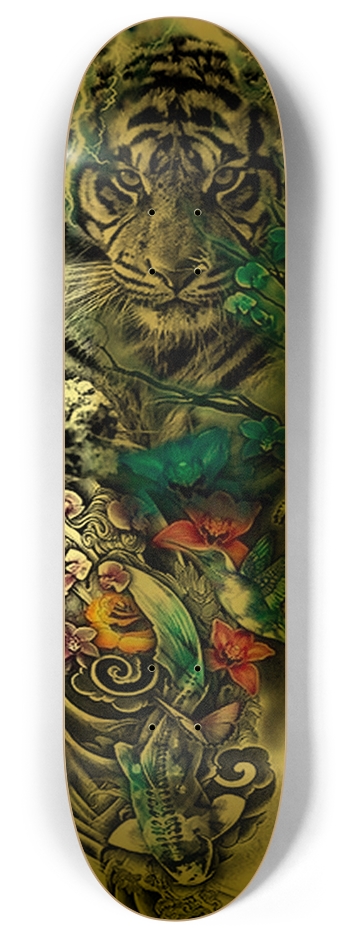 RONIN DECKS Tiger Hummingbird Koi Japanese Flower 8 Inch Skateboard Deck