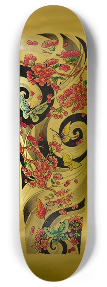 RONIN GOLD Cool Colorful Butterflies Flowers Swirls 8 Inch Skateboard Deck