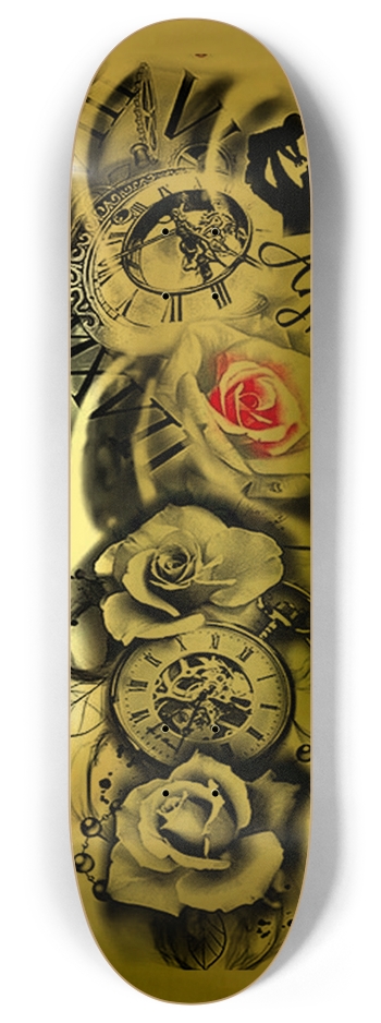 RONIN GOLD Flowers Rose Clock Birth Father Child 8 Inch Skateboard Deck