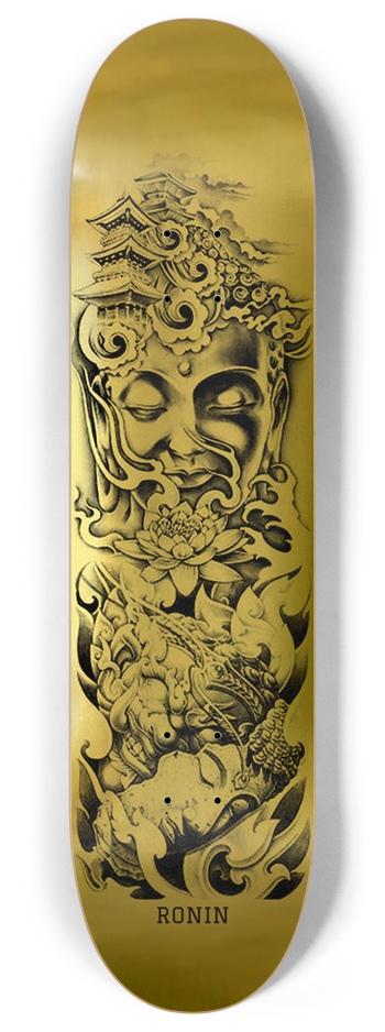 RONIN EPIC Gold Buddha Japanese Demon Lotus Palace Wave 8 Inch Skateboard Deck