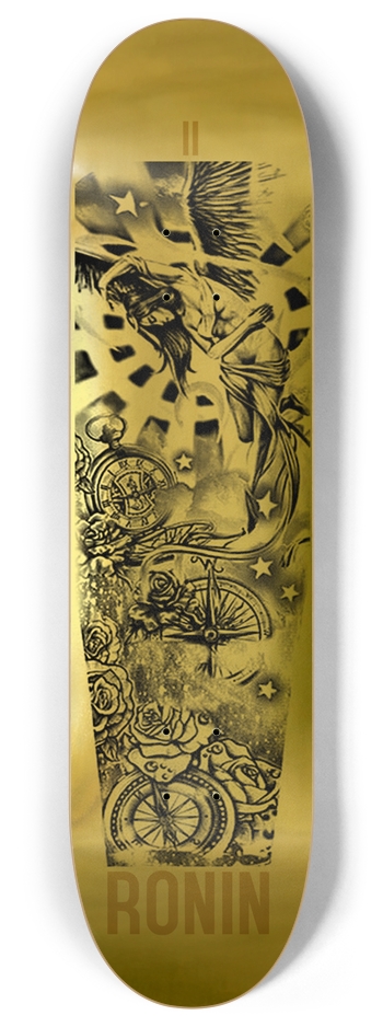 RONIN Gold Clock Compass Angel Flag Roses 8 Inch Skateboard Deck