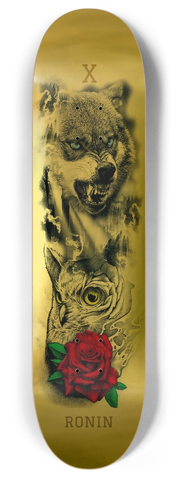 RONIN Gold Colorful Wolf Owl Rose Nature 8 Inch Skateboard Deck