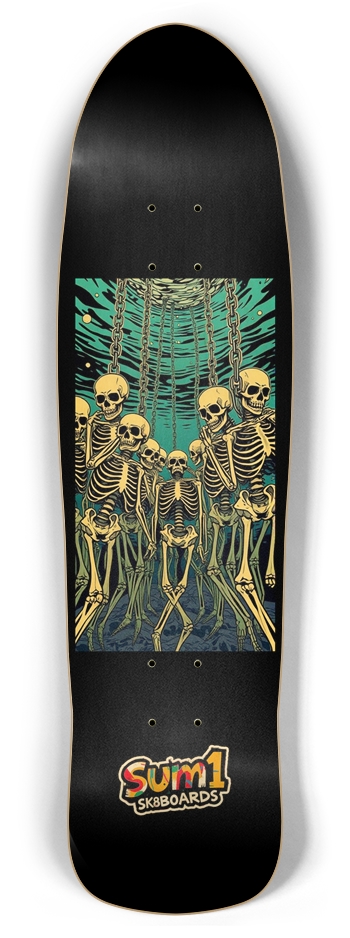 sum1sk8boards chained skeletons retro rocket shape board