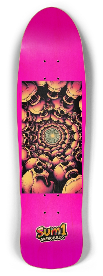 sum1sk8boards pink spiral skeleton retro rocket shape board