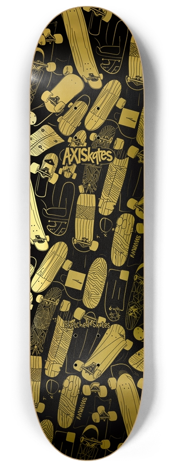 Sketched Skates 3 Gold - Custom Popsicle 8-1/4 Skateboard Deck