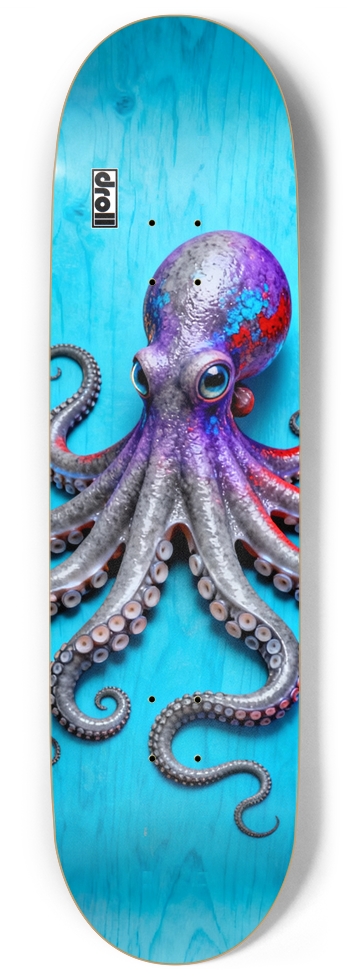 Silver Octopus on Sky Blue Woodgrain I