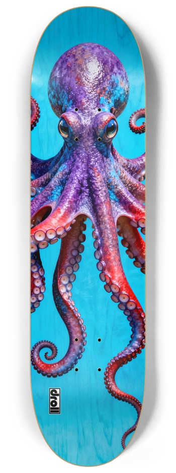 Purple Octopus on Sky Blue Woodgrain