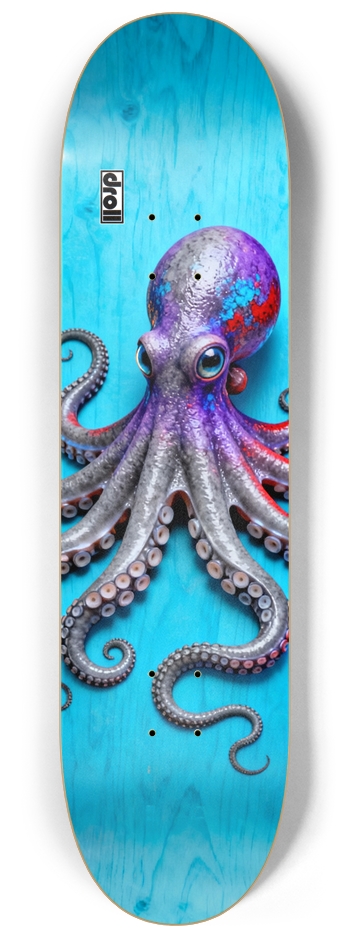 Silver Octopus on Sky Blue Woodgrain I